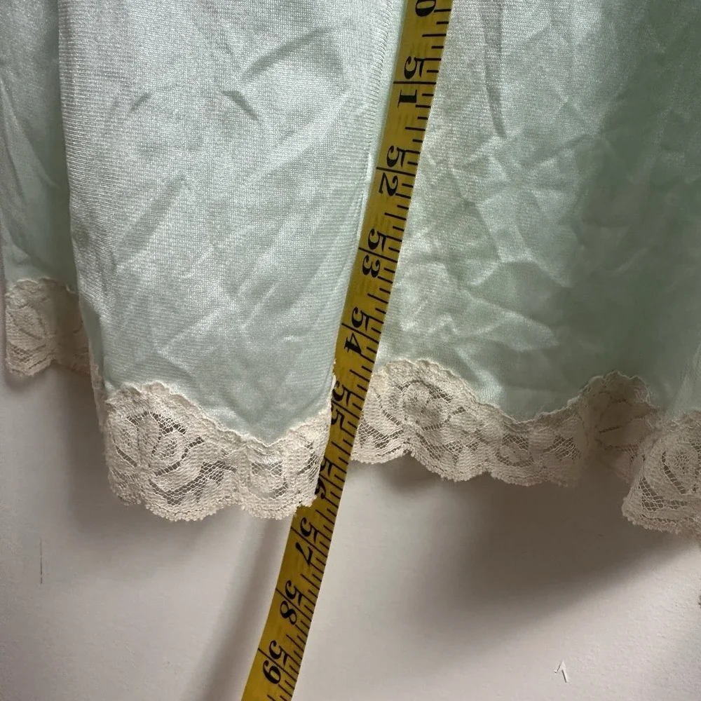 Vintage JCPenny Union mint green maxi lace slip dress Size M Deep V Romantic
